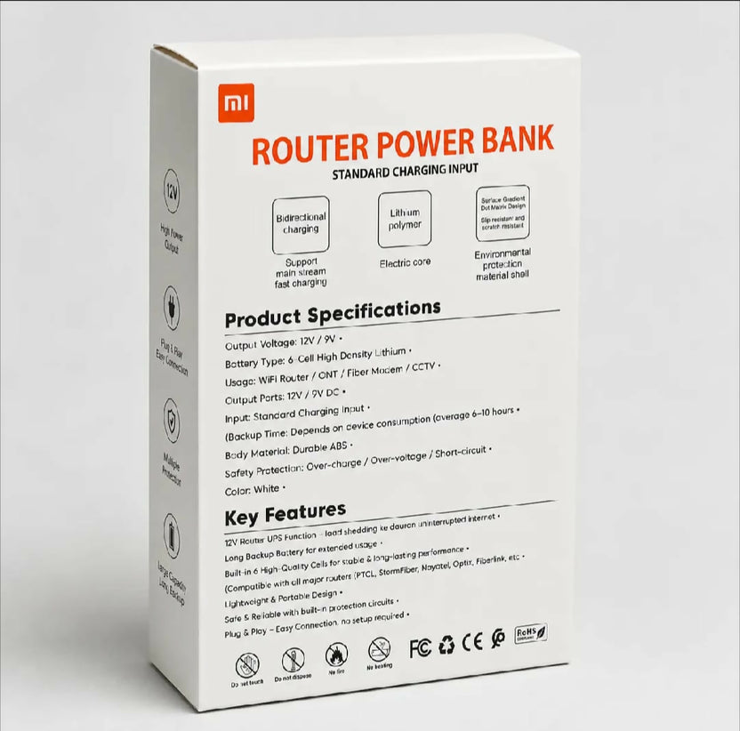 Xiaomi Mi 12V Router Power Bank 20000mAh UPS Backup Battery for WiFi Router | Plug & Play