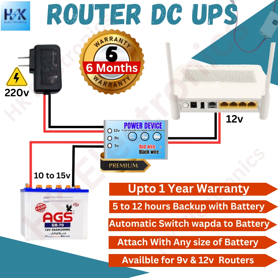 Dc To Dc 12v Wifi Router inverter Powerbank UPS | With Warranty | Automatic change over wapda to 12v Battery | Also Support with Solar controller | All Wifi routers & Modems supported | Provide 24 hours Backup With any Batery | Use as a 12v wifi powerbank price in Pakistan