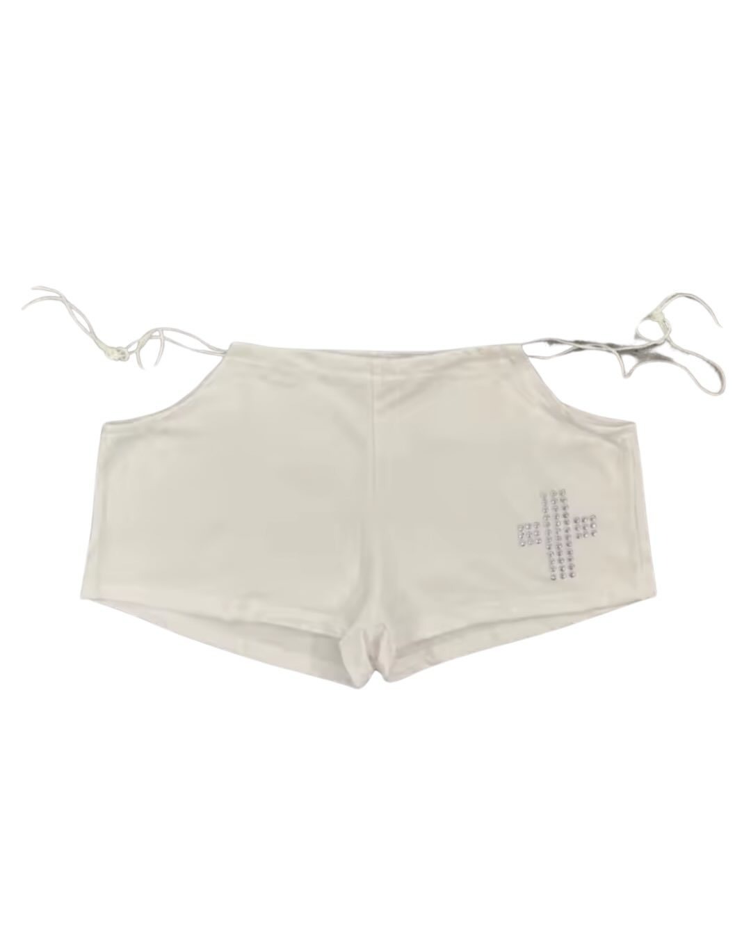 Streetwear Aesthetic Hot Pants Women White Cross Print Side Tie Low Rise Micro Shorts 2026