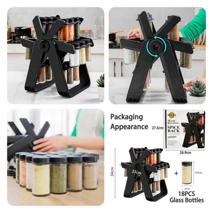 Ferris 18 Jar Rotating Spice Rack | 360° Rotating Masala Organizer | Kitchen Spice Storage Rack | Premium Spice Jar Set