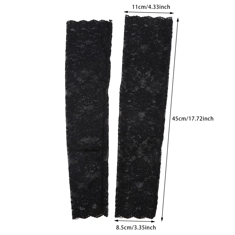 Women Summer Ice Silk Lace Arm Sleeve Elastic Sleeve Driving Gloves Black White Long Fingerless Mittens Sunscreen Gloves
