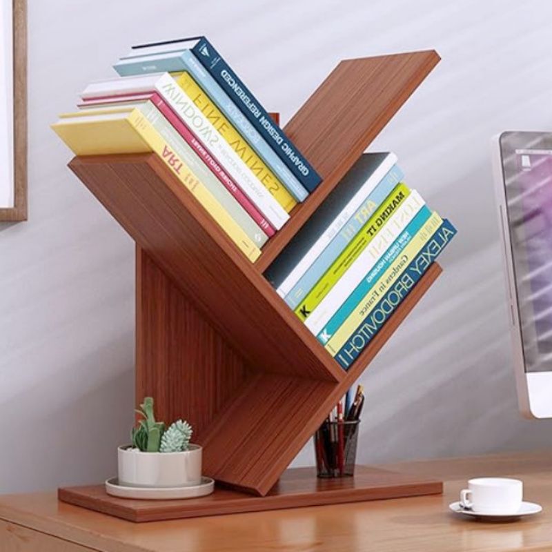 Tree-shaped bookshelf Desktop tree bookshelf 3-tier Bookcase Book rack ...