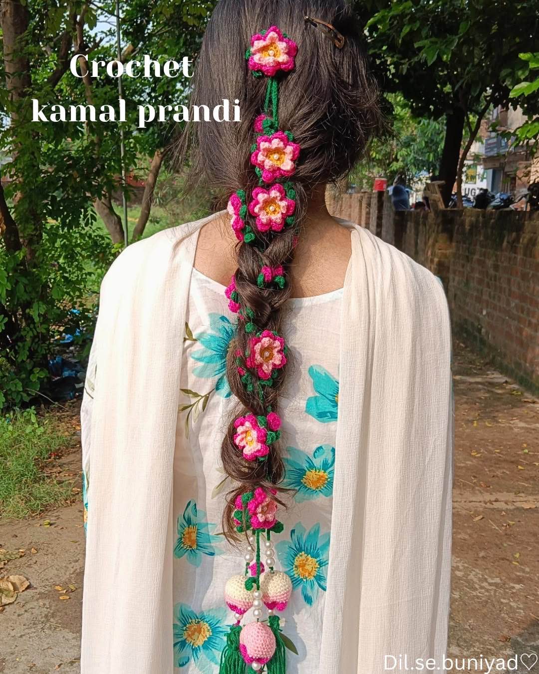 CROCHET BEAUTIFUL FLOWER HAIR  BRAID TASSELE / PARANDA FOR GIRLS / HAIR ACCESSORIES / 16 to 17 INCHES / FASHION / ZEECRAFTSCO