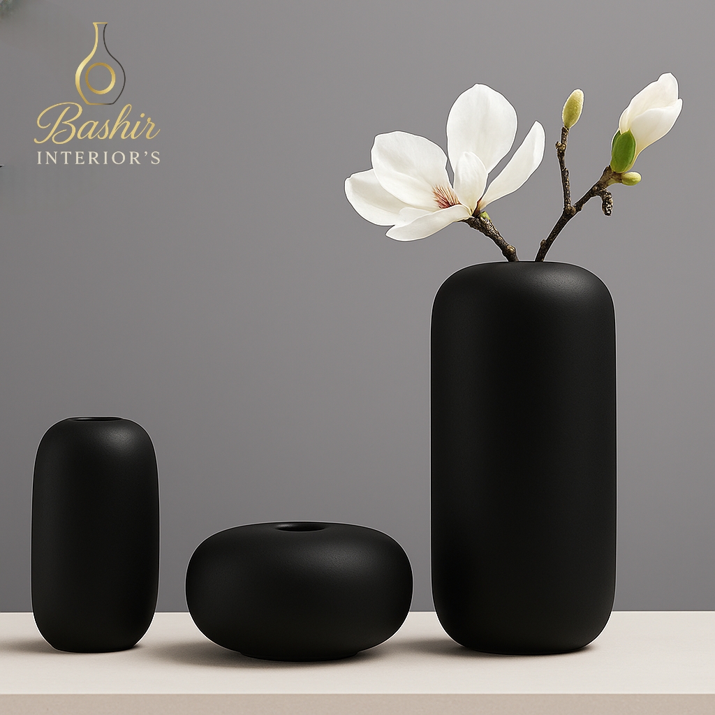 Set of 3 Handmade Ceramic & Gypsum Vases – Modern Matte Finish | Interior Home Décor