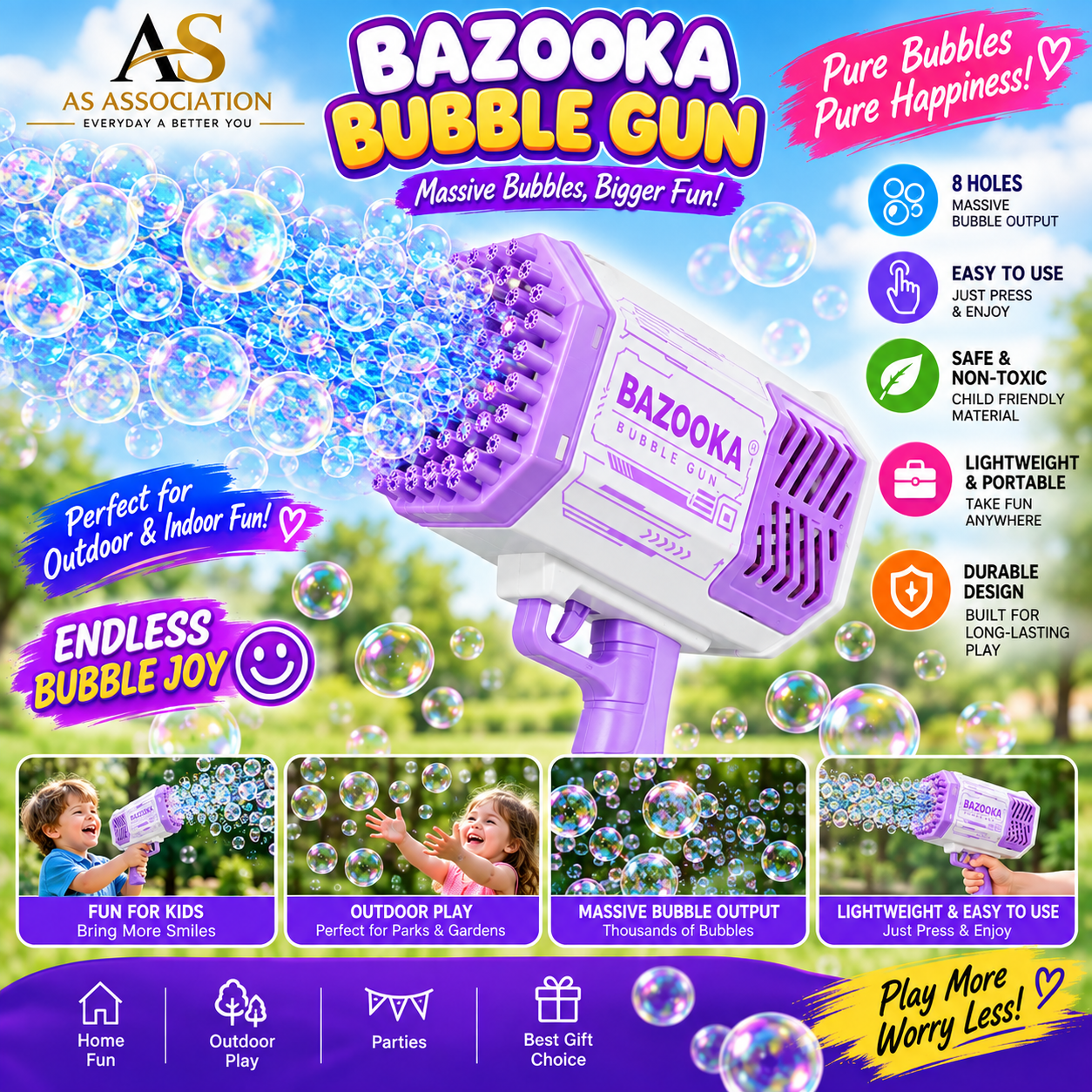 Bubble Gun for Kids – Bazooka Bubble Machine, 36 Holes Automatic and Manual Bubble Maker Toy with Liquid | Best Bubble Gun Gift | Free Delivery