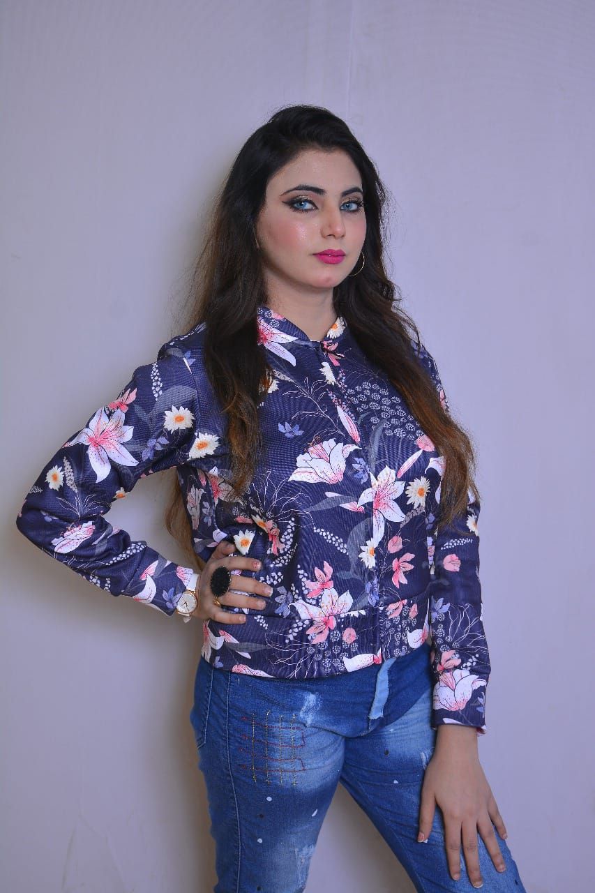 Women Jackets / Women Tropical Closet Fashion All Over Printed Bomber Jacket