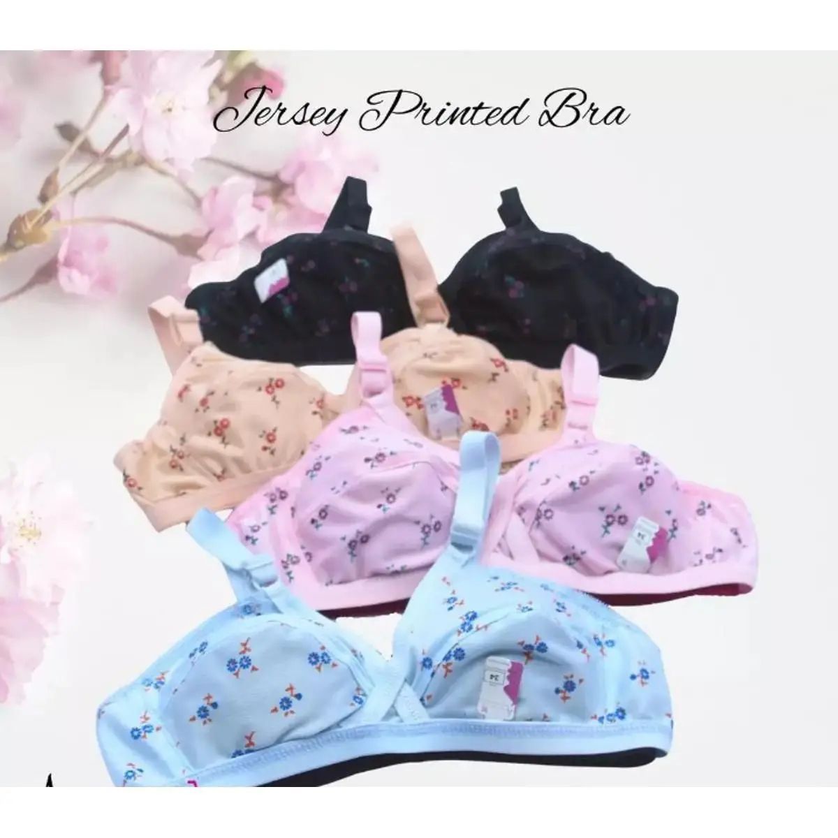 Pack of 4 printed jersey simple bra for women girls ladies brazier blouse skin black pink skin multicolours casual wear