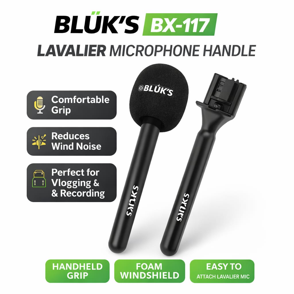 WKSHOP BLUK’S BX-117 Lavalier Microphone Handle Accessories | Professional Mic Handle for Lavalier & Clip Microphones | Noise Reduction Grip | Durable Lightweight Design | Ideal for Vlogging, Interviews, YouTube, TikTok, Podcasting & Content Creation