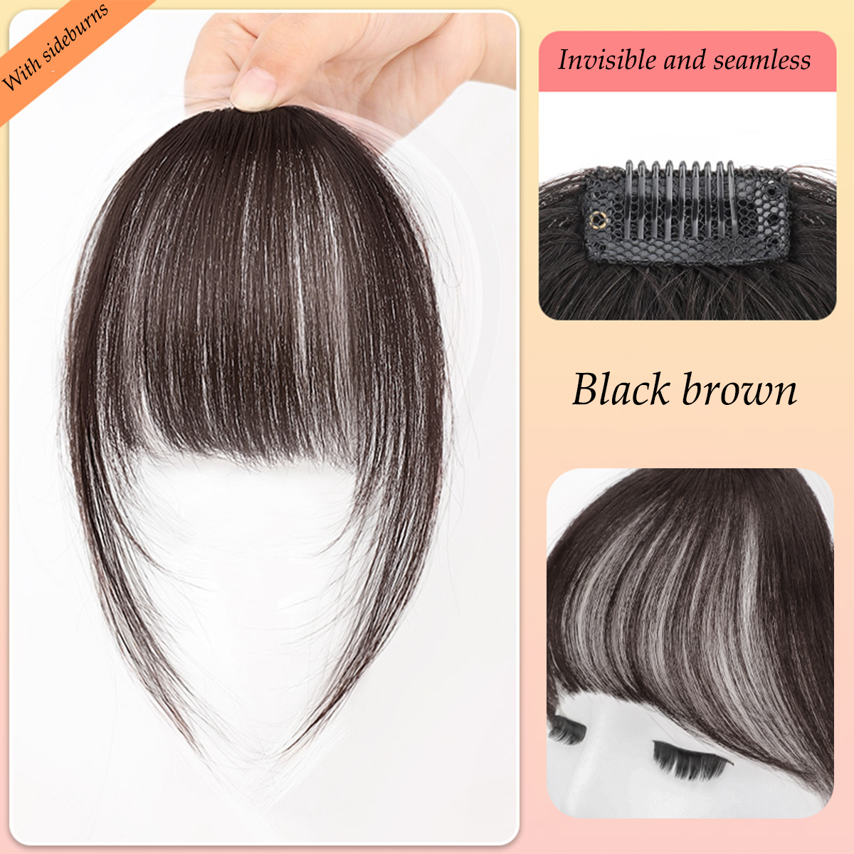 Natural Synthetic Hair Bangs Hair Accessories  Women's Forehead Clip Hair Extension With Natural Curvature Of Sideburns