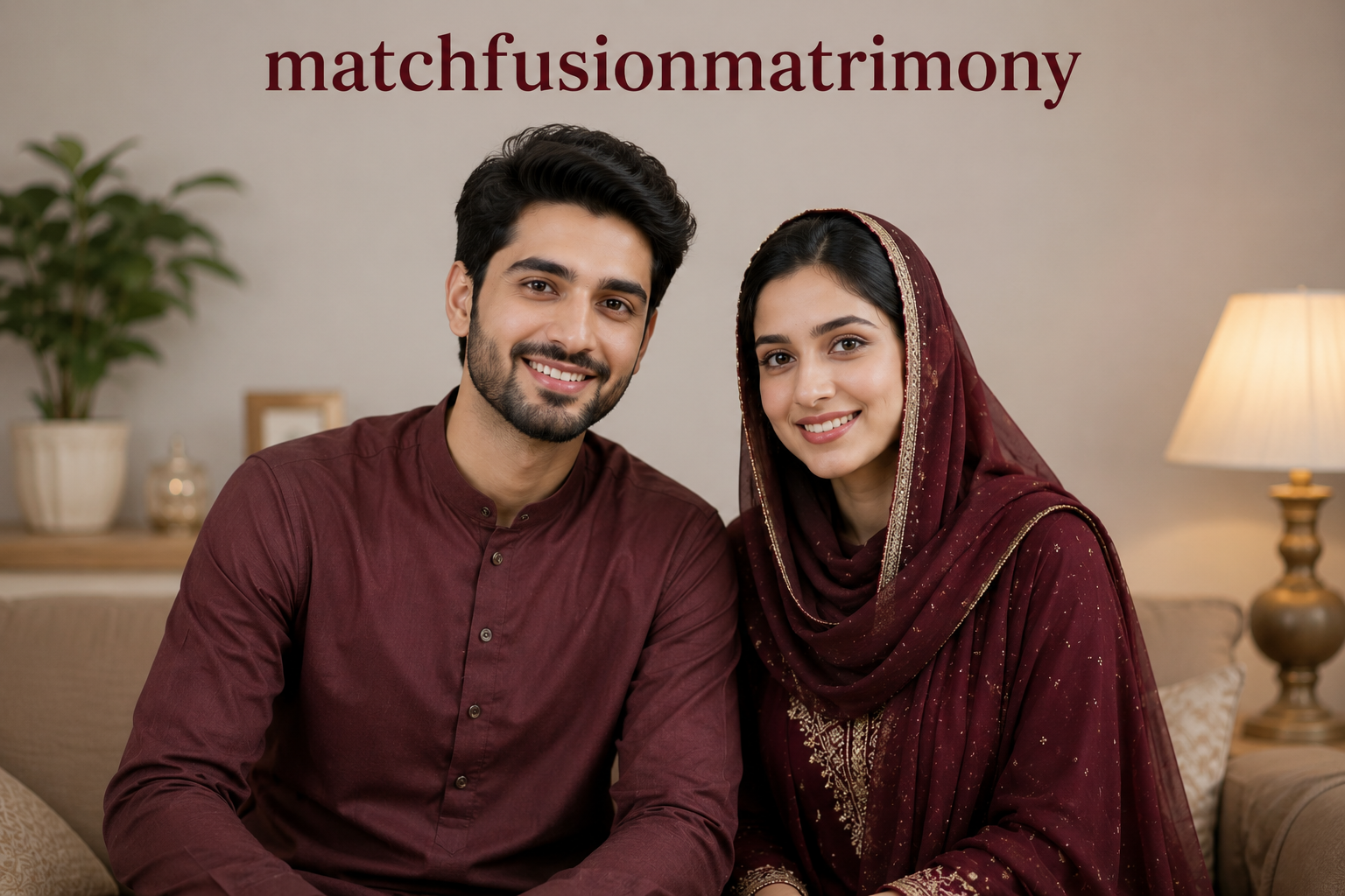 Happy Muslim couple celebrating their halal matrimonial match with MatchFusion Matrimony - Trusted marriage services for all Muslim communities worldwide