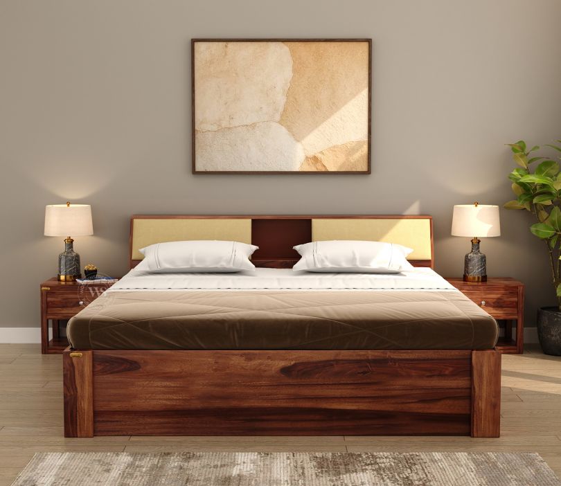 Walken Sheesham Wood Bed with Full Drawer Storage