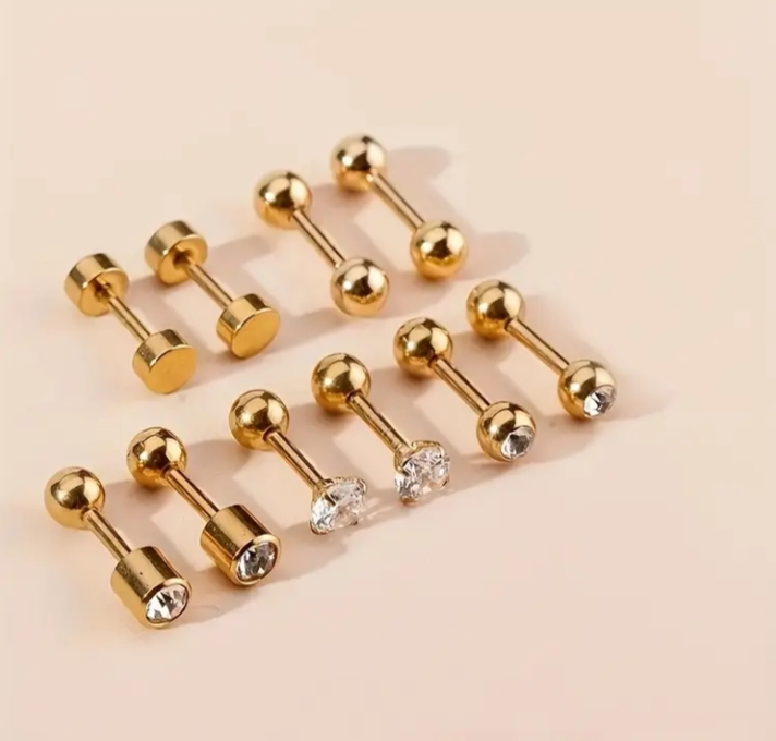 Stainless Steel Double-Headed Bead Ball Cartilage Studs, Golden Round Inlaid Cubic Zirconia Stud Earrings, Free Ball Back Earrings, Suitable for Valentine's Day Gifts for Wife and Friend Women's Daily Wear