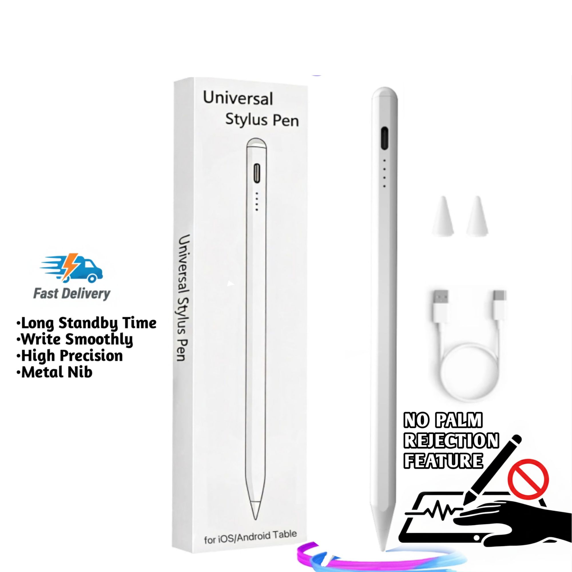 Universal Stylus Pen For All Touchscreen Devices | High Precision Metal Tip | Rechargeable | Long Battery | Compatible with lpad Android & Windows Touch Devices