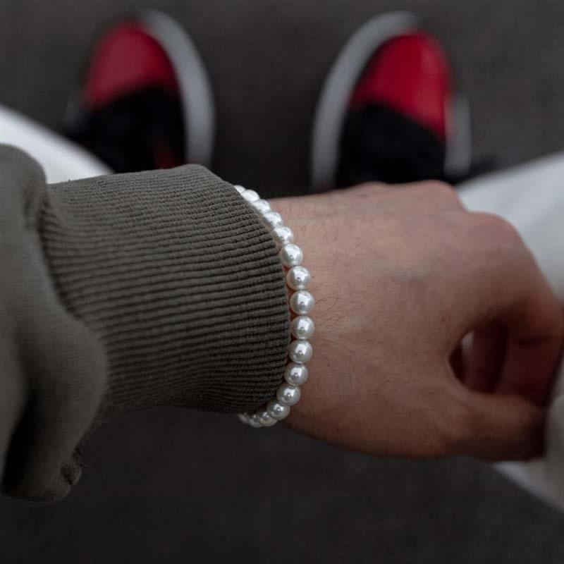 6/8/10mm White Glass Pearl Bracelets 2022 Resin Bangles Handmade Elastic Beads Bracelet For Women Men Fine Jewelry Wedding Gift