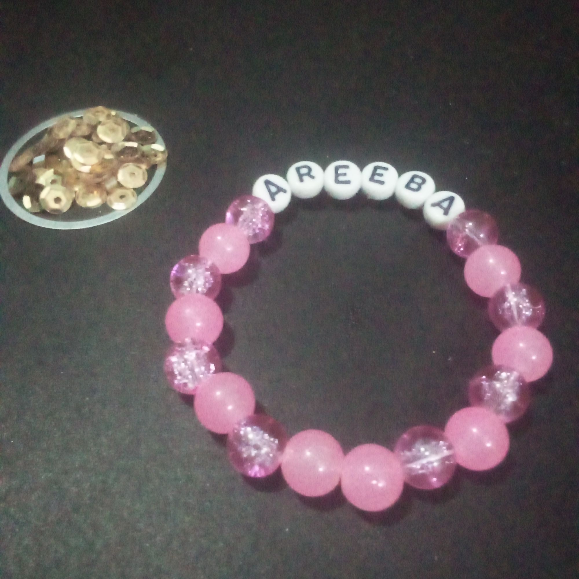 buy one get ring free Personalized Name Bracelet With Pink Beads Custom Name Jewelry Gift For Girls