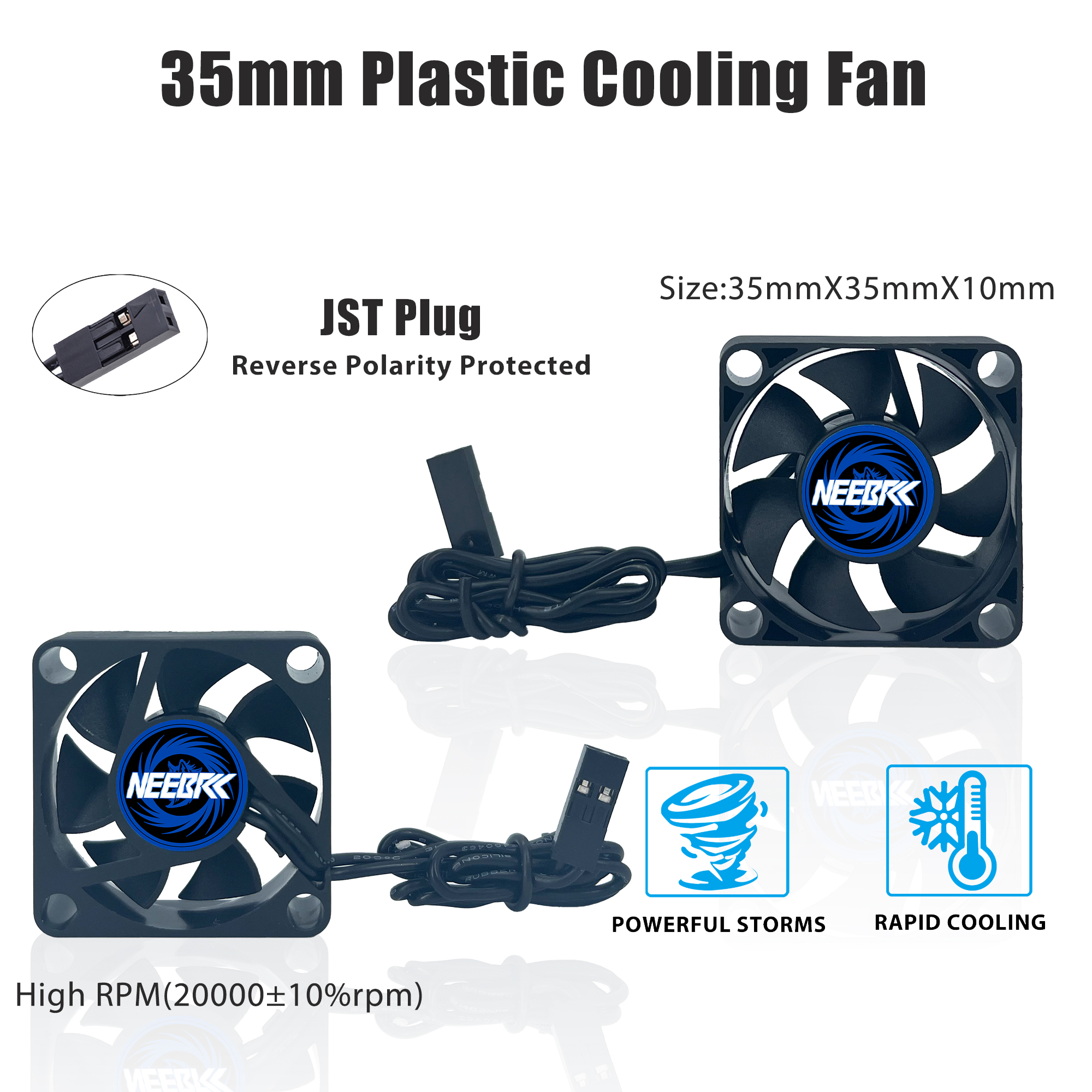 NEEBRC 25/30/35/40/45/50mm RC Motor Cooling Fan High Wind Rapid Heatsink 10000-30000RPM 5V-12V JST Plug for 28/36/42mm Motor ESC