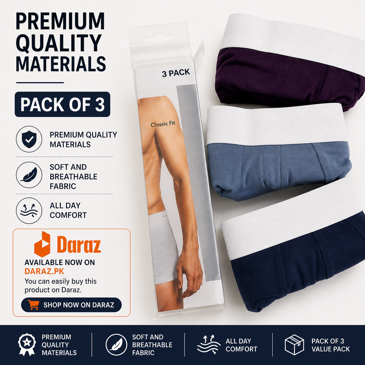 Underwear boxer for Men (pack of 3) cotton lycra premium quality materials very comfortable wearing