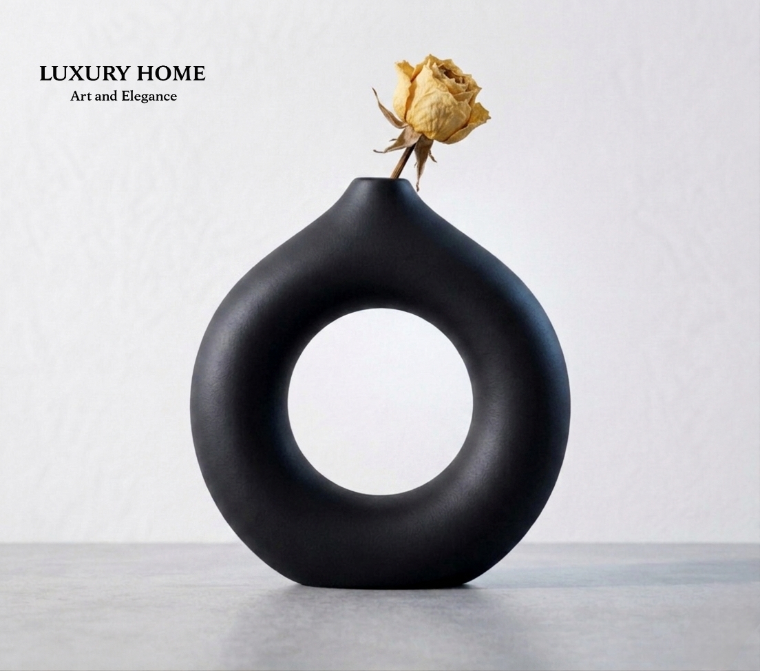 Donut Ceramic Vase for Table Decor | Modern Ring Flower Vase | Stylish Home Decoration Pot