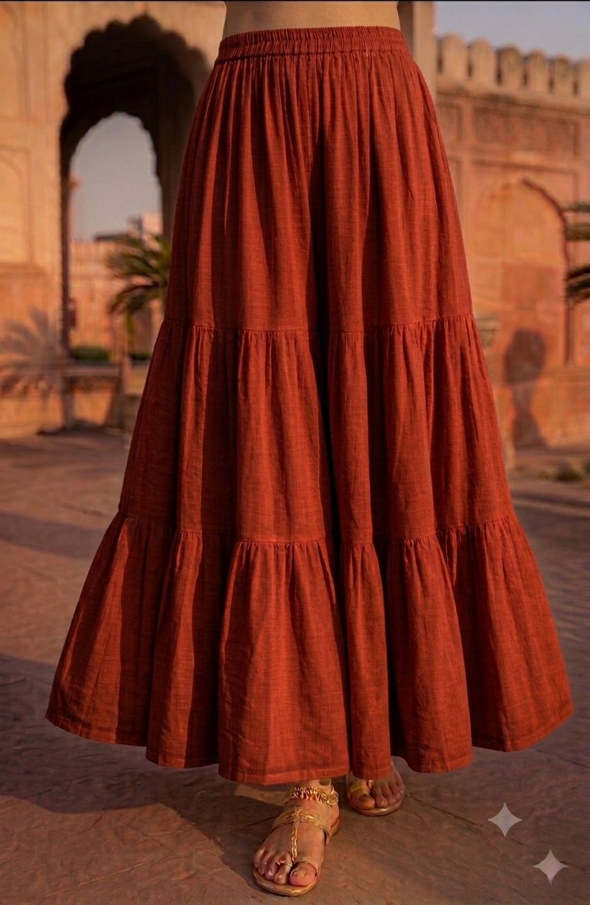 Multi Layered Tiered Summer Cotton Maxi Skirt for Women – Flowy Long Skirt with Elastic Waist (XS to XXL)