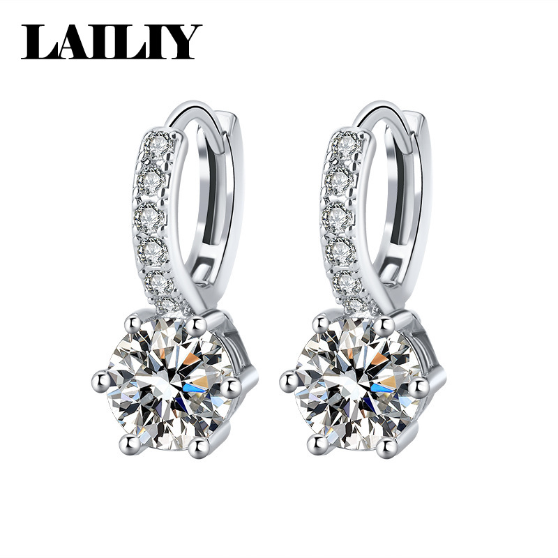 925 Sterling Silver Diamond Moissanite One Carat Six Prong Cuff Earrings For Women Fashion Jewelry