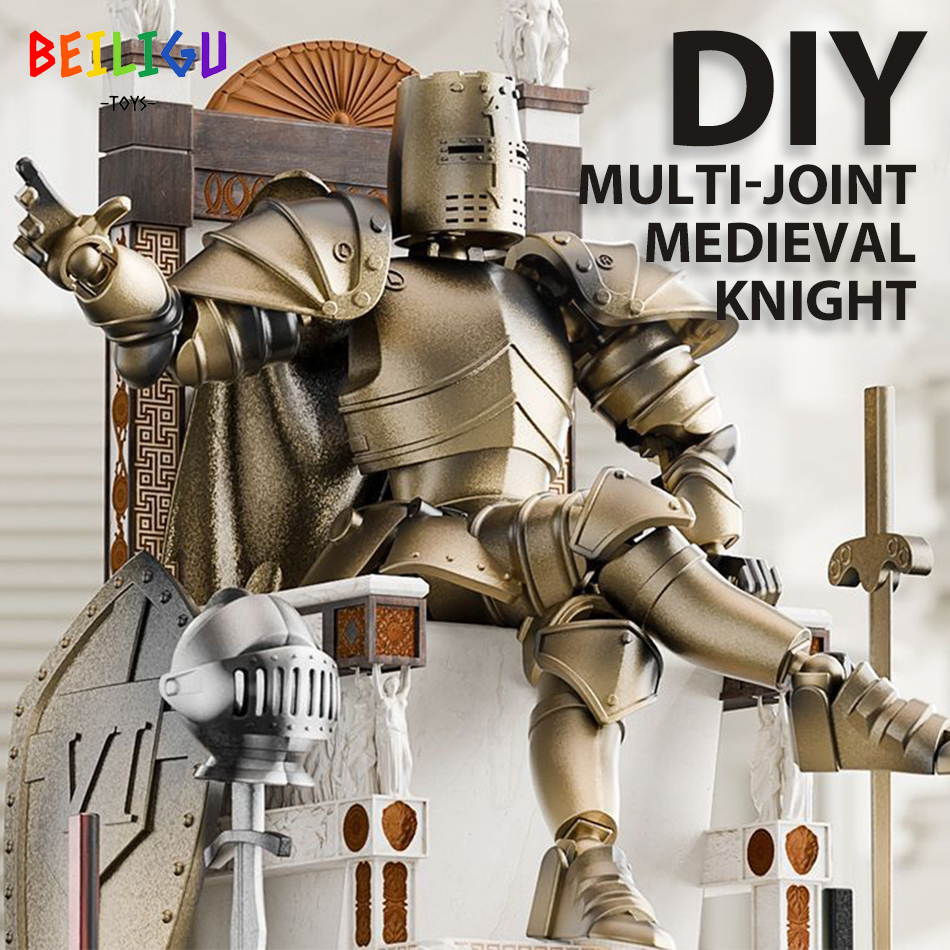 Europe Medieval Knight Multi-Joint Movable Action Figures Warrior Robot Sword Shield Assembly Toy Collection Model Holiday 