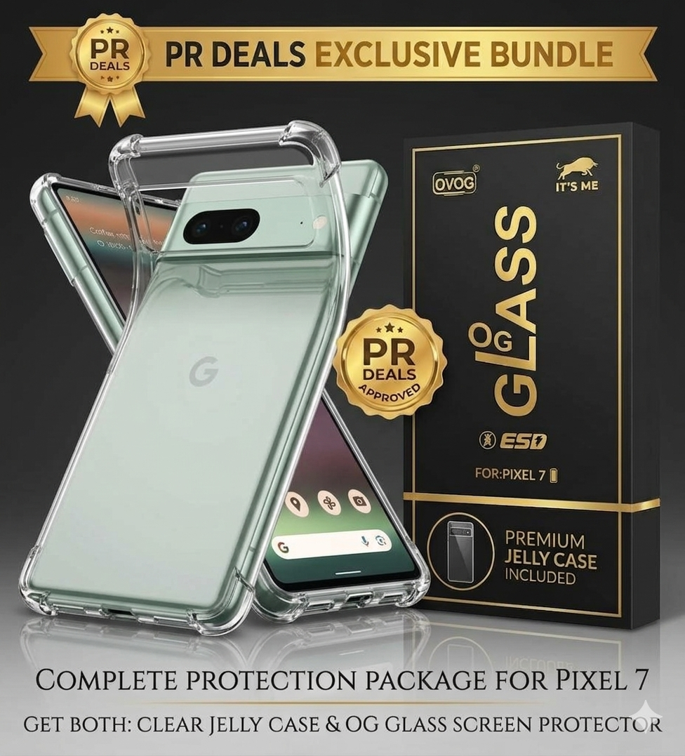 Google Pixel 7 Case and Screen Protector Bundle - Premium Jelly Cover with OG Tempered Glass Pack of 2