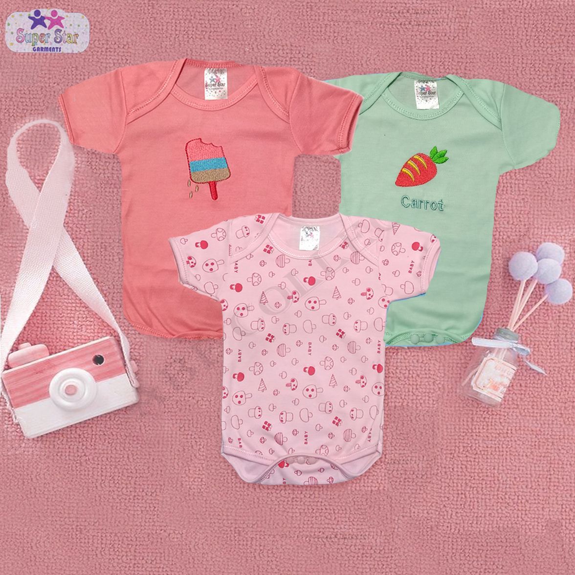 Pack Of 3 Baby Rompers - Newborn Baby Inner Sleeves Suit - Newborn Baby Body Suits - Size 0-3 Months - Multicolor