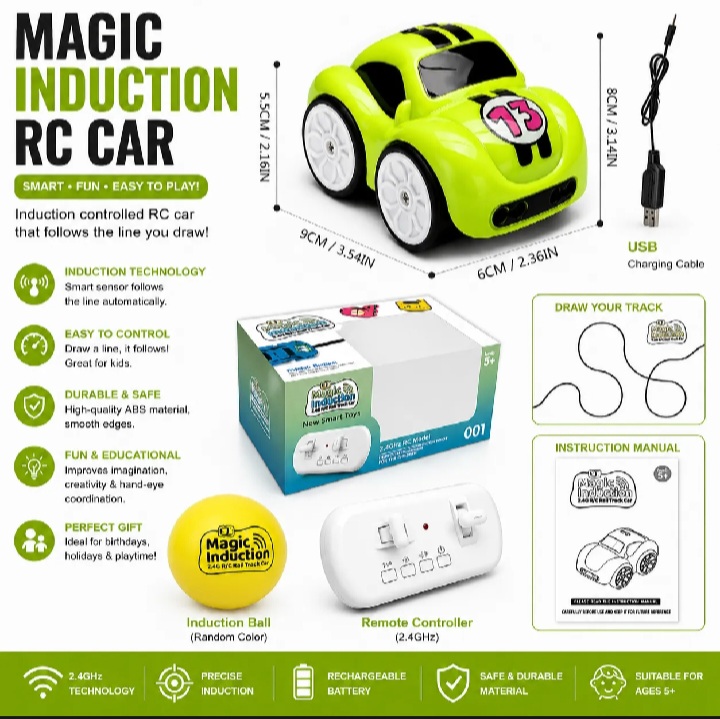 Magic Induction 2.4GHz RC Rail Track Car Smart Induction Toy Car for Kids 5+ | Remote Control Follow Track Racing Car