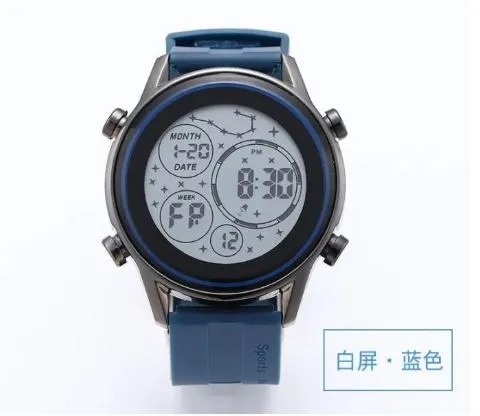 Men’s Digital Sports Watch – Multifunctional Waterproof LED Wristwatch with World Time – Black & White Display
