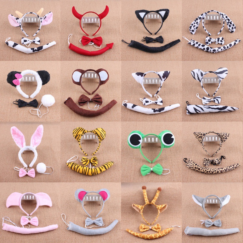 Anime Cute Animal Dress Cosplay Giraffe Frog Tiger Mouse Monkey Costumes Accessory Sweet Headwear Tail Bow Birthday Day 