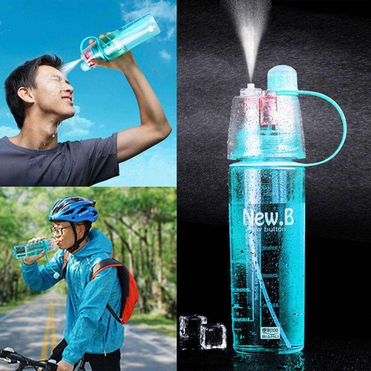 600ml 2 in 1 Spray Mist Water Bottle Leak Proof Sports Gym Bottle with Press Cooling Nozzle