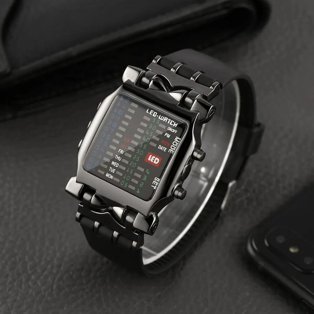 Binary Led Watch Creative Waterproof Business Electronic Watch Mens Trend Luminous  Sports Couple Date Time Display Watch