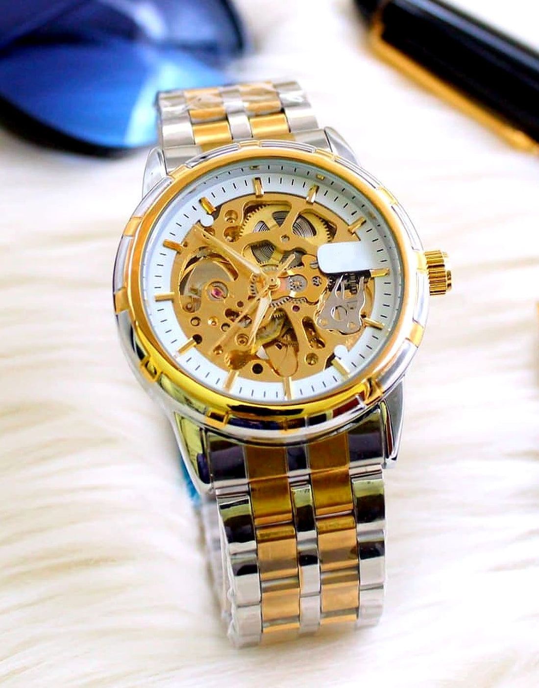 automatic skeleton mechanical tow ton waterproof male watches