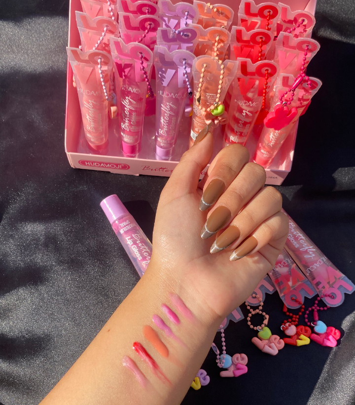 Spiral Love Multi Color Lip Gloss Set with Cute Love Keychain