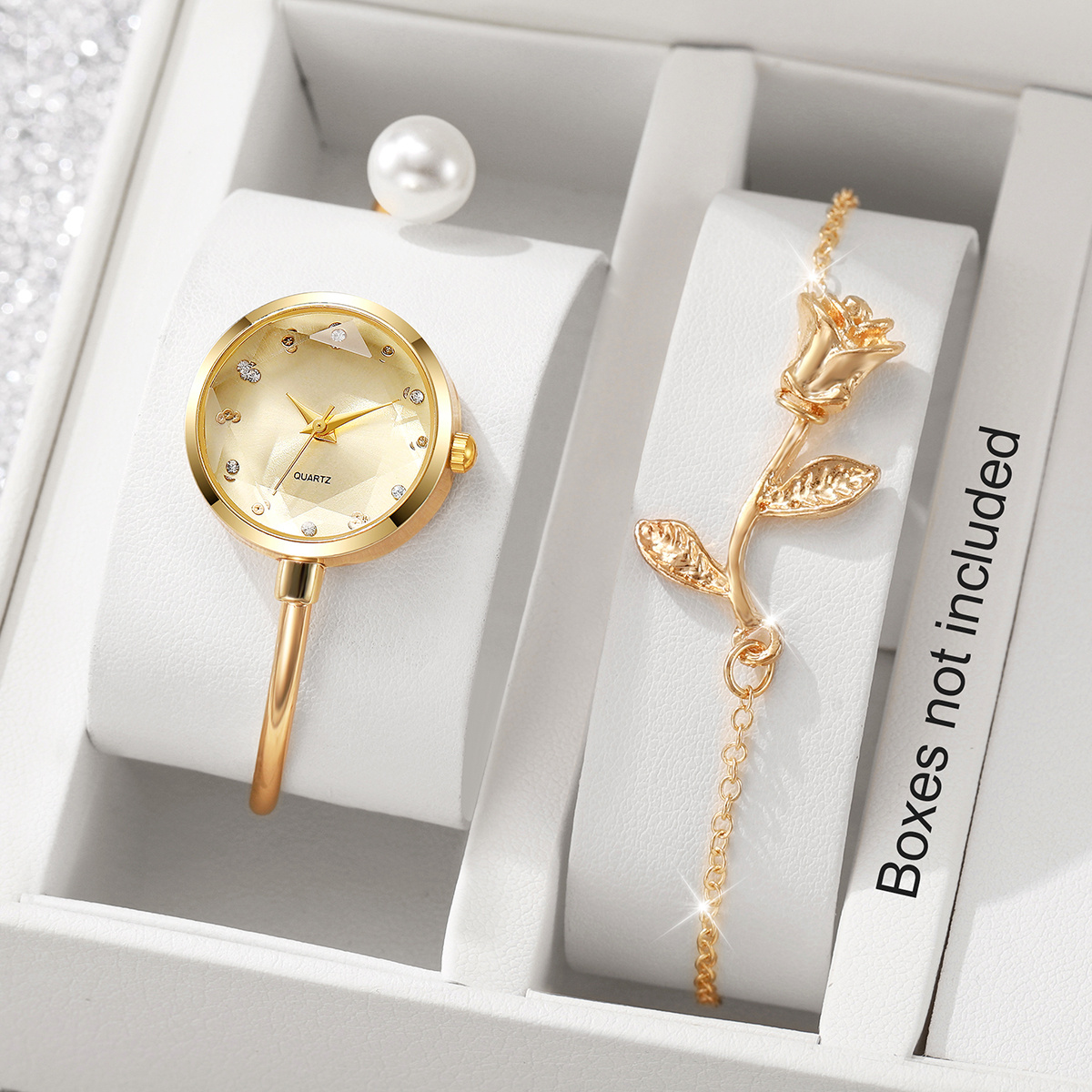 2PCS Fashion Opening-cuff Bangle Women' Quartz Watch Bracelet Set Elegant Watch  for Ladies Reloj Mujer（Without Box）