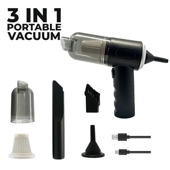 3 in 1 Portable Mini Vacuum Cleaner | Rechargeable Handheld Air Blower & Suction Cleaner for Car, Home, Laptop & Keyboard Cleaning price in Pakistan