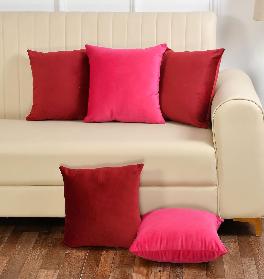 Pack Of 5 Plain Velvet Cushion Covers