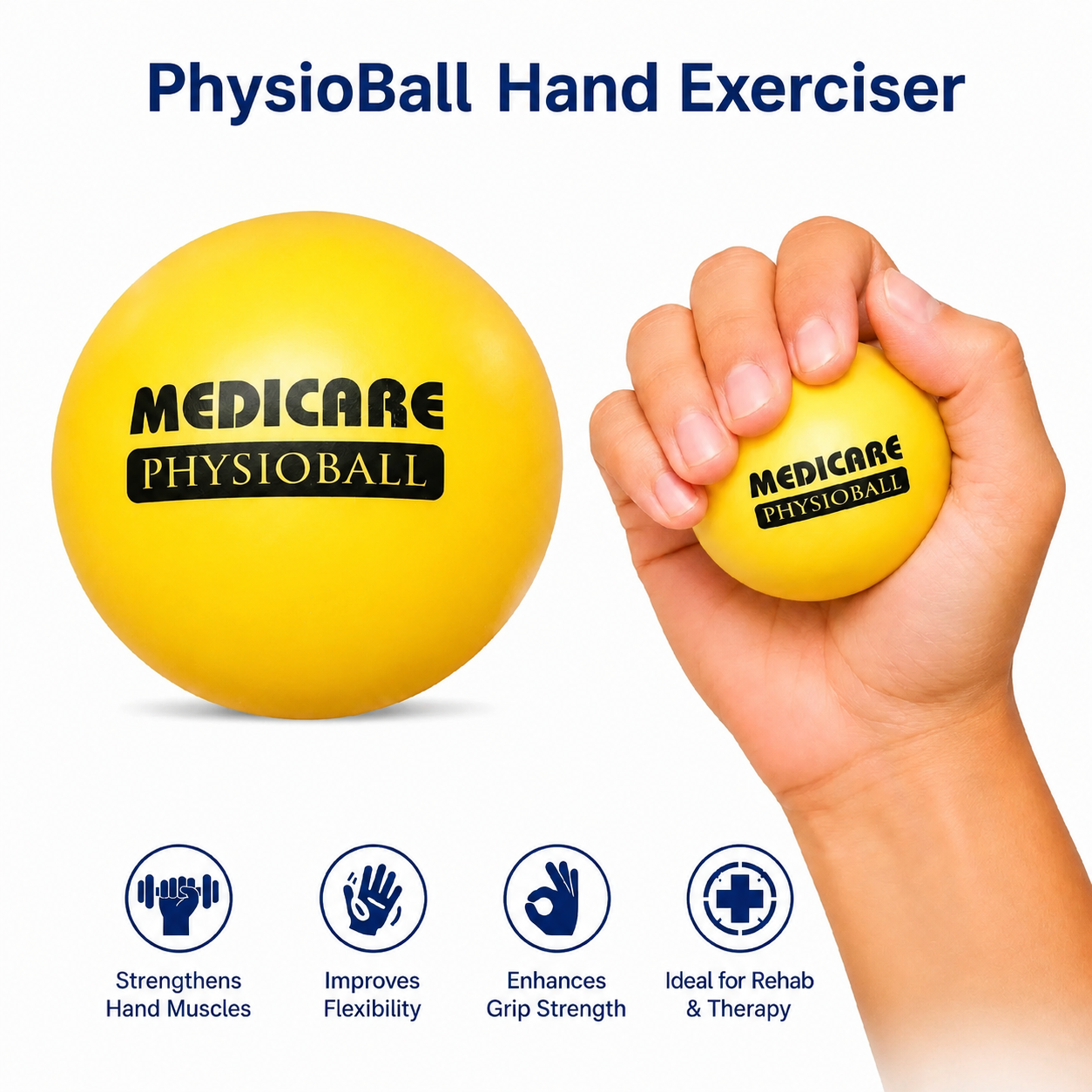 MEDICARE PhysioBall Hand Exercise Ball PB-100 – Stress Relieving Grip Strengthener Ball for Finger, Wrist & Hand Exercise – Therapy & Rehabilitation Ball, Gym Ball (Yellow &Green, 63mm)