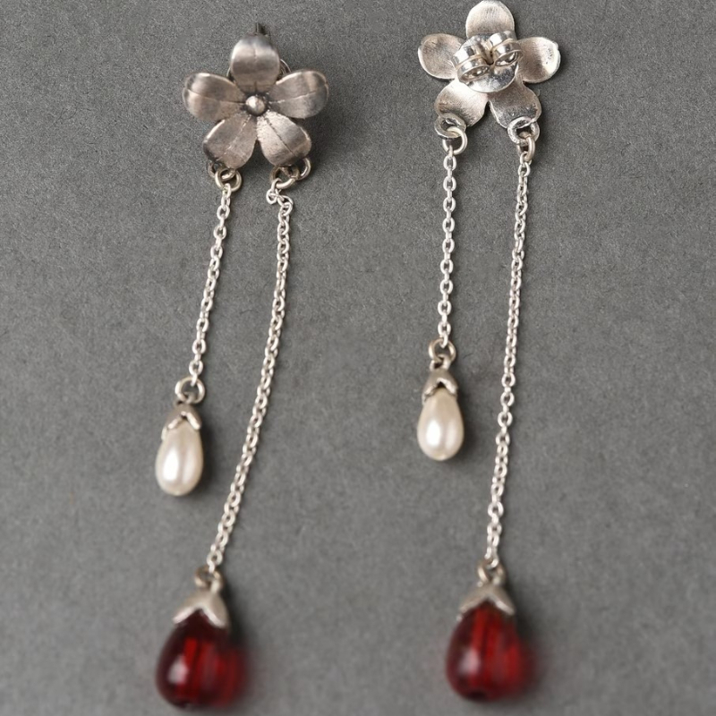 Vintage Trendy Flower Imitation Pearl Tassel Pendant Earrings, Women's Personalized Ethnic Style Holiday Accessories 