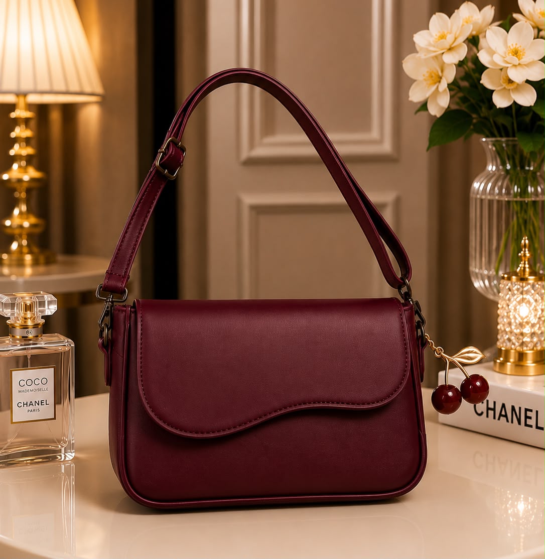 Premium Cherry Hand Bag with Keychain - Sling Bag for Women - Stylish Shoulder Purse - Handbags For Girls - New Design Hand Bags & Shoulder Bag With Belt and Cherry Keychain For Ladies