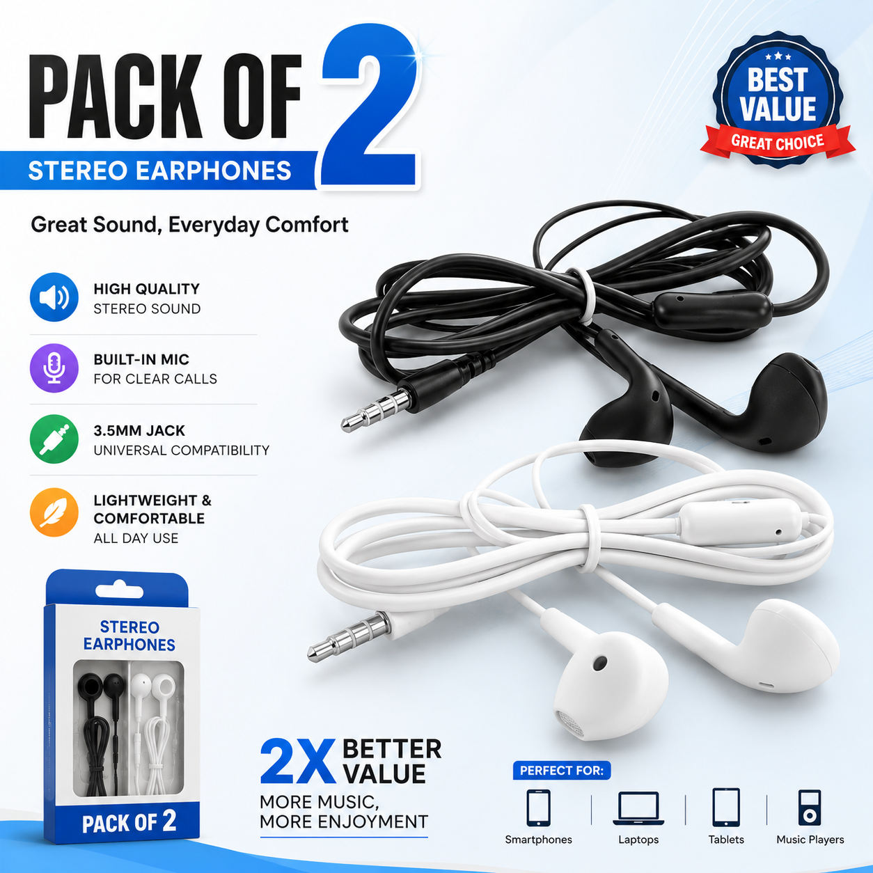 Headphones Earphones, in-Ear Headphones Earphone Wired Stereo Deep Bass Head Hands-free Headset Earbud With Built in mic for calling. 