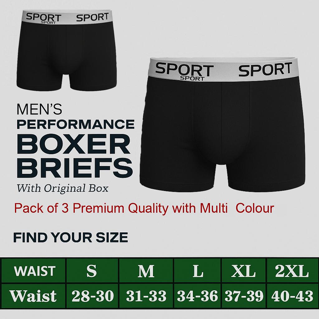 Gym and Sports wear Underwear Boxer for men with pure China export premium quality material ( pack of 3 pieces in a packet)
