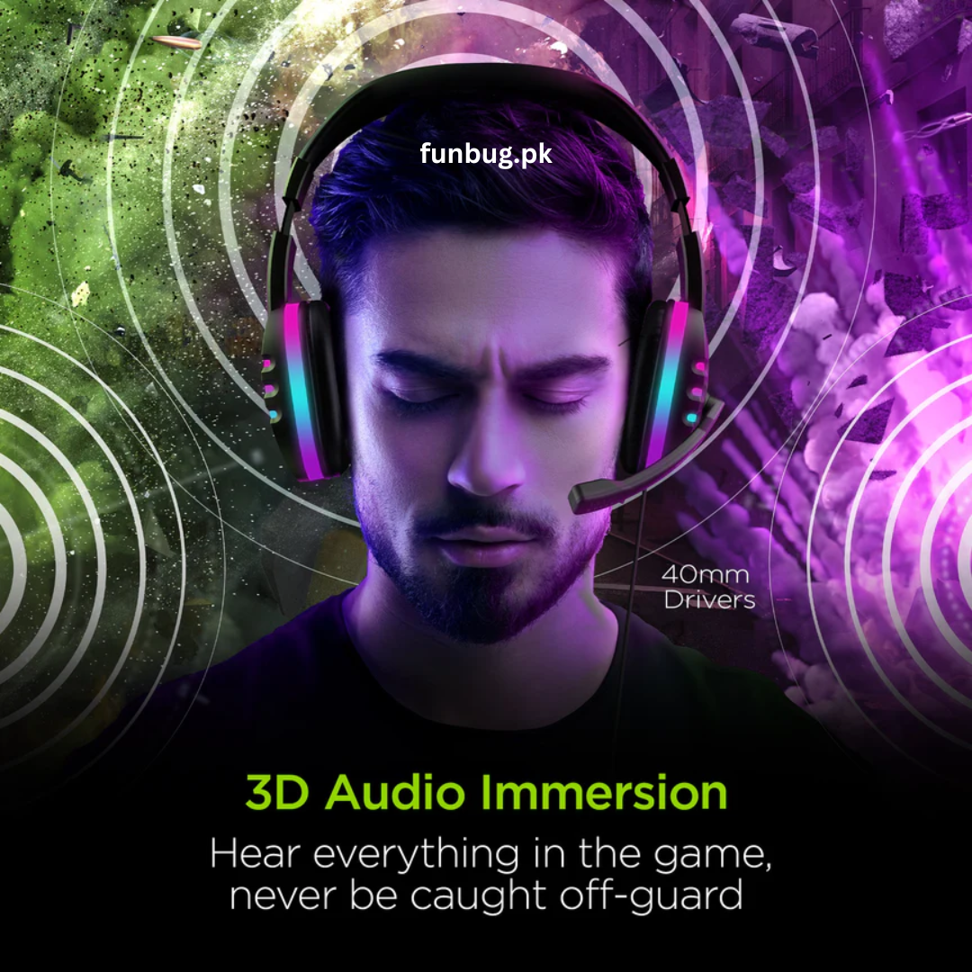 GM103 Gaming Headphones - Over-Ear Stereo Sound Rgb Headset with 360Â° Adjustable Noise Reducing Microphone for PC, Laptop, Mobile, PS4, Xbox - 3.5mm Wired Plug - Red & Black - By FunBug