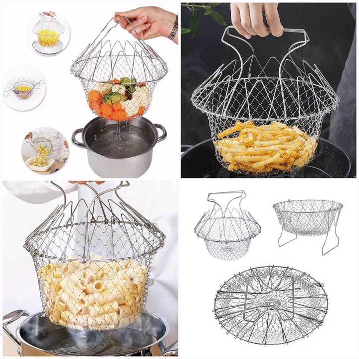 Chef Basket Stainless Steel | Pasta Basket & Strainer | Multipurpose Frying Basket | Kitchen Cooking Basket | Food Strainer