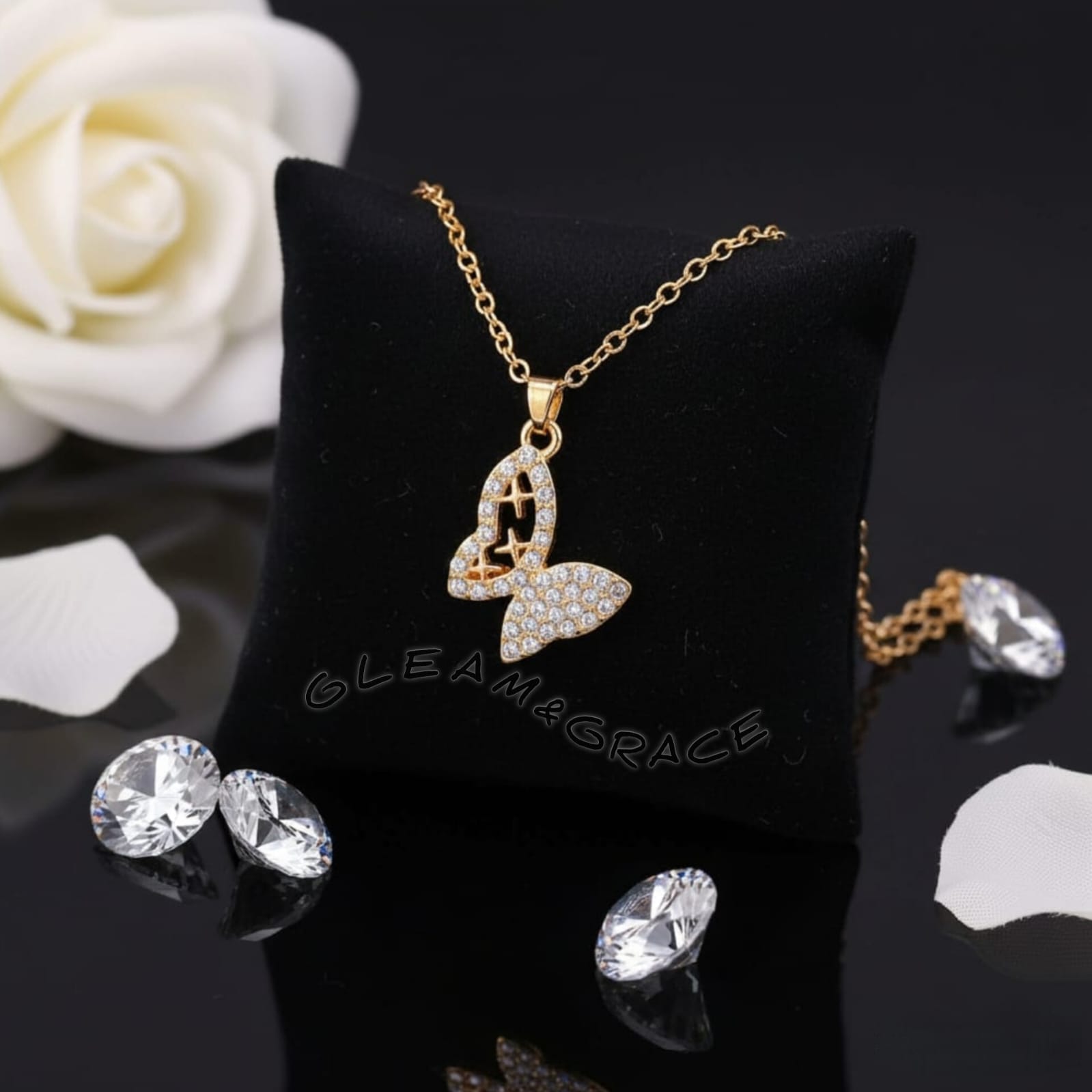 Dazzling Gold Butterfly Pendant Necklace | Cubic Zirconia Crystal Charm by Gleam & Grace
