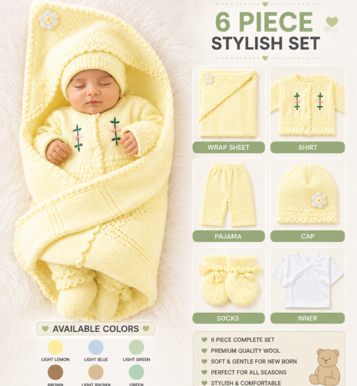 new born baby 6 PCs woolen stater set/new born baby winter 6 PCs stater set