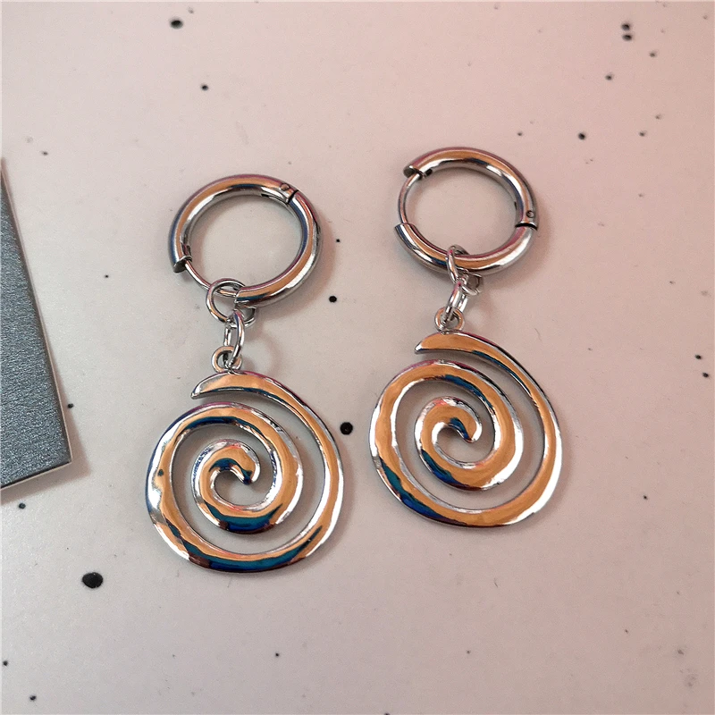 Y2K Punk Safety Pin Tooth Star Heart Spiral Charm Hoop Earrings Set Silver Tone Earrings for Women E-girl Grunge Aesthetic