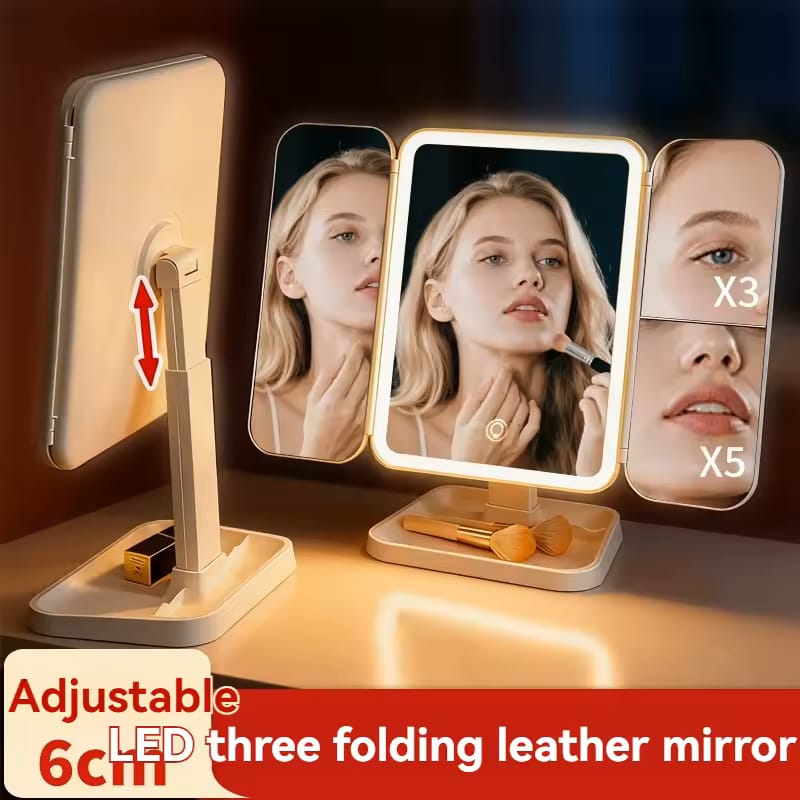Trifold Makeup Mirror LED Lights Dorm Dressing Mirror Beauty Light up your fill light with Smart Complementary Makeup Mirror Trifold