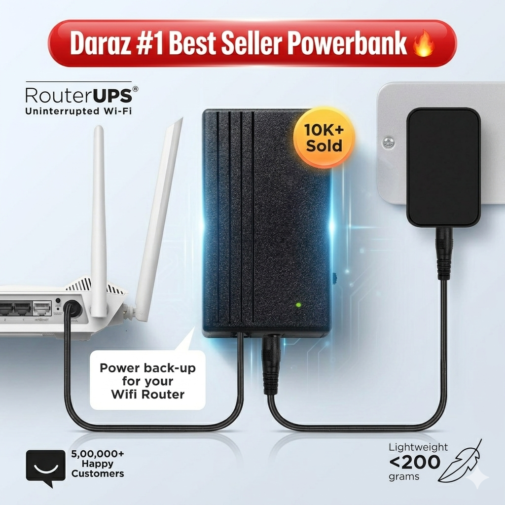 WiFi Router Mini UPS PowerBank 12V – Backup UPS for WiFi Router, ONU & Compatible 12V Devices