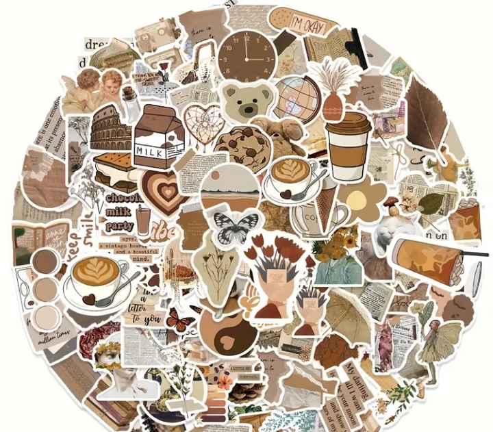 Pack of 25 Aesthetic Stickers: Brown &

Cozy

emphasizes the visual

appeal/stickers/aesthetic/brown/cozy/cute/girly/laptop stickers